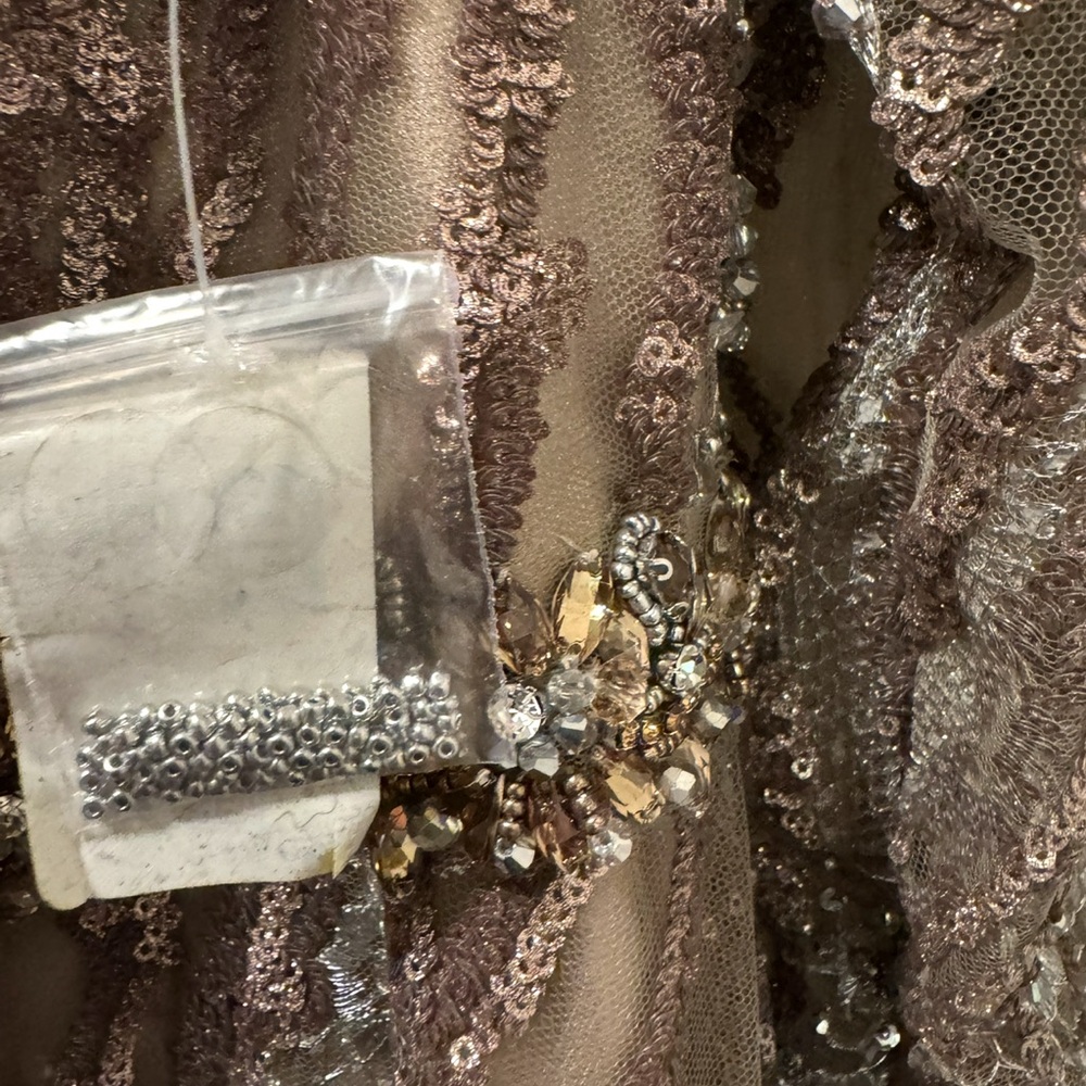 Mac Duggal Dress 79261 Mocha Sequin Long Sleeve Bateau A-Line Size 14 $798 - Picture 6 of 11
